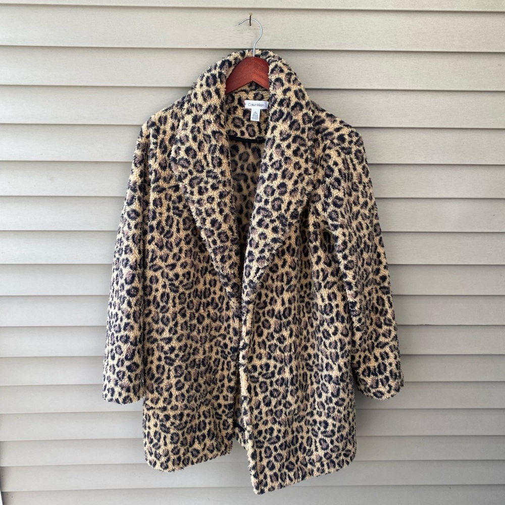 🌈 Calvin Klein Brown and Black Cheetah Print Teddy Jacket